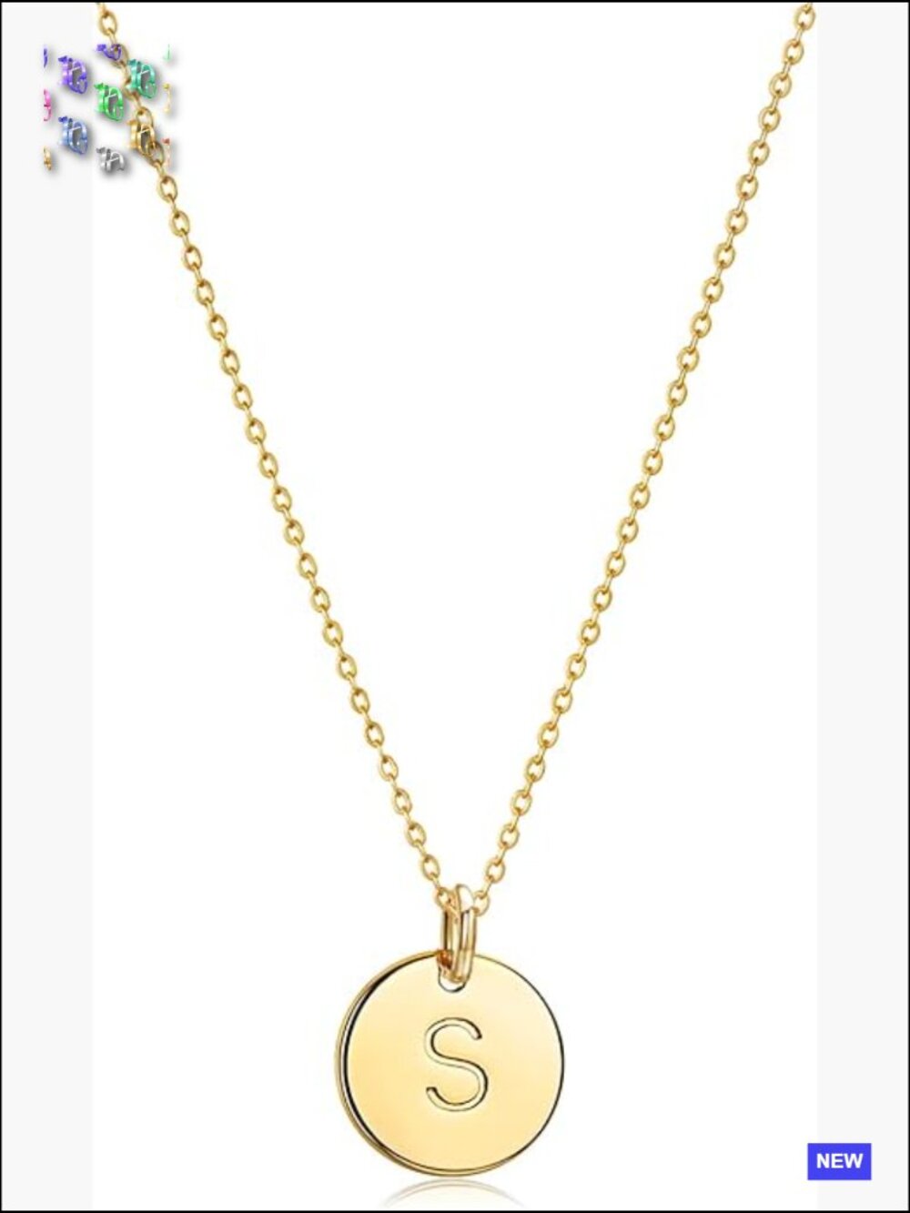Round Coin Disc Initial Necklace Letter S Dainty Pendant 14k Gold Plated